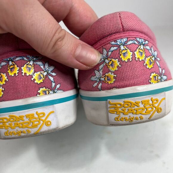 y2k Vintage Ed Hardy Pink Flower Orchid Painted Slip On Sneakers Size 10 - Picture 5 of 11
